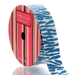 7/8" White/Neon Blue Zebra Grosgrain Ribbon