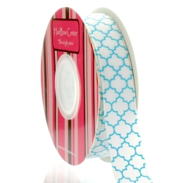 7/8" Light Turquoise Quatrefoil Grosgrain Ribbon