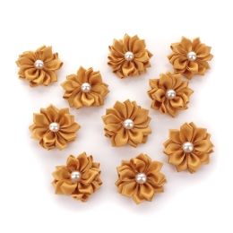 1.5" Satin Ribbon Flowers with Pearl 10-Pack