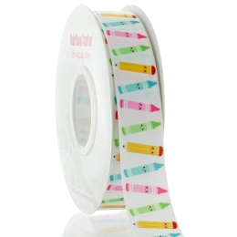 7/8" Back 2 School Crayons Grosgrain Ribbon