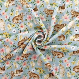 Floral Easter Bunny and Chicks Bullet Fabric