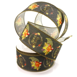 2 1/2" Wired Ribbon Give Thanks Fall Cornucopia