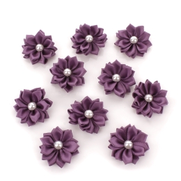 1.5" Satin Ribbon Flowers with Pearl 10-Pack