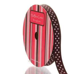 3/8" Cappuccino/Pearl Pink Swiss Dot Grosgrain Ribbon