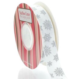 7/8" Silver Snowflakes Grosgrain Ribbon