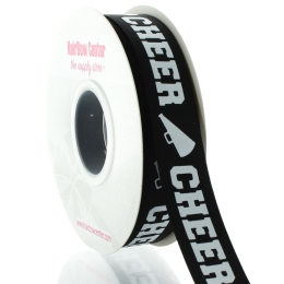 7/8" Black/White Cheer Text Grosgrain Ribbon