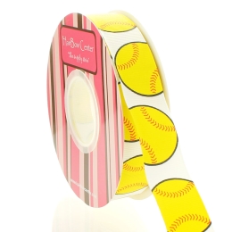 7/8" Yellow Softball Grosgrain Ribbon