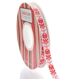 3/8" Red Damask Grosgrain Ribbon