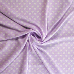 Lavender White Hearts Bullet Fabric