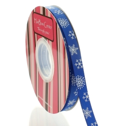 3/8" Royal Snowflake Grosgrain Ribbon