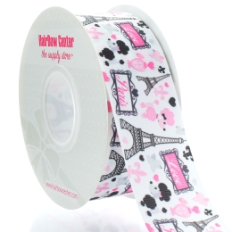 1.5" Pink/Black Paris Grosgrain Ribbon