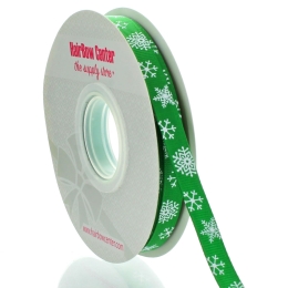 3/8" Emerald Snowflake Grosgrain Ribbon