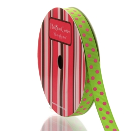 3/8" Apple Green/Hot Pink Dots Grosgrain Ribbon