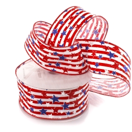 2 1/2" Wired Ribbon Glitter Stars and Stripes RWB