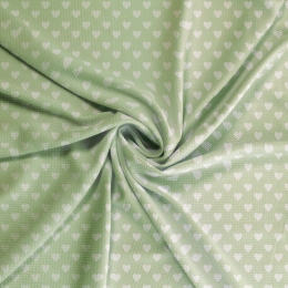 Sage Green White Hearts Bullet Fabric