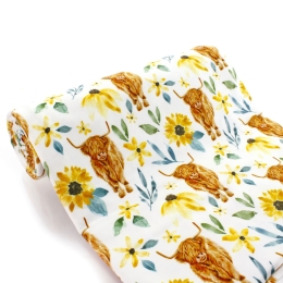 Sunflowers Highlander Cow DBP Fabric