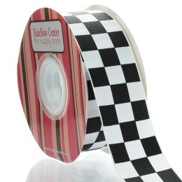 1.5" Black Racing Checkered Grosgrain Ribbon