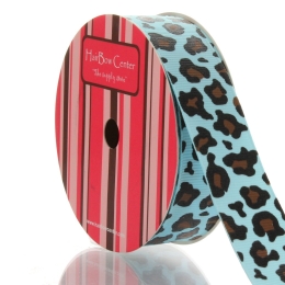 7/8" Ocean Blue Leopard Grosgrain Ribbon