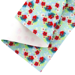 Small Floral Fine Glitter Canvas Sheet Country Blue-Red