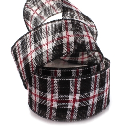 4" Wired Red/Black Buffalo Plaid Burlap Ribbon