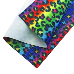 Rainbow Leopard Fine Glitter Canvas Sheet Bright Ombre 