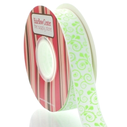 7/8" Soft Green Swirls Grosgrain Ribbon