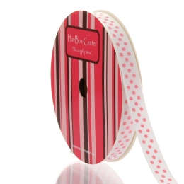 3/8" White/Pink Swiss Dot Grosgrain Ribbon