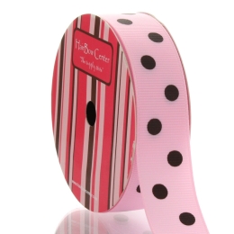 7/8" Pearl Pink/Large Brown Dot Grosgrain Ribbon