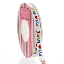 3/8" Primary Jesus Loves Me Grosgrain Ribbon