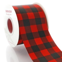 3" Red/Black Buffalo Plaid Grosgrain Ribbon