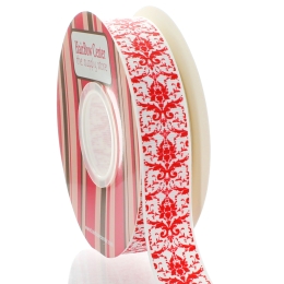 7/8" Red Damask Grosgrain Ribbon