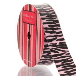 7/8" Pearl Pink/Black Zebra Grosgrain Ribbon