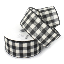 2 1/2" Wired Ribbon Buffalo Plaid Black/Off-White