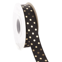 7/8" Black/Gold Foil Dots Grosgrain Ribbon