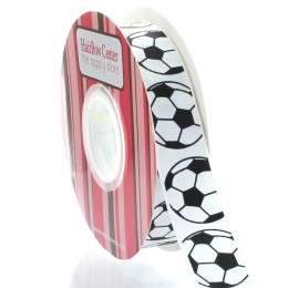 7/8" Soccer Ball Grosgrain Ribbon