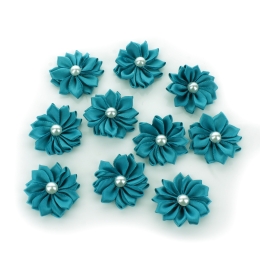 1.5" Satin Ribbon Flowers with Pearl 10-Pack