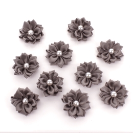 1.5" Satin Ribbon Flowers with Pearl 10-Pack