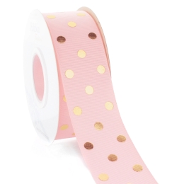 1.5" Pink Blush/Gold Foil Dots Grosgrain Ribbon