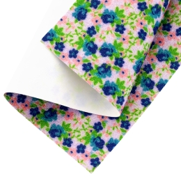 Small Floral Fine Glitter Canvas Sheet Rose Pink-Blue