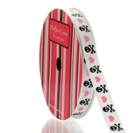 3/8" Black/Pink Skulls Grosgrain Ribbon