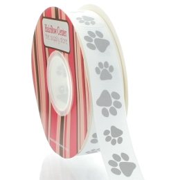 7/8" Silver Paw Grosgrain Ribbon