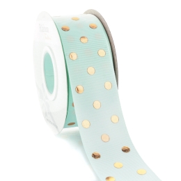 1.5" Mineral Ice/Gold Foil Dots Grosgrain Ribbon