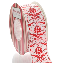 1.5" Red Damask Grosgrain Ribbon