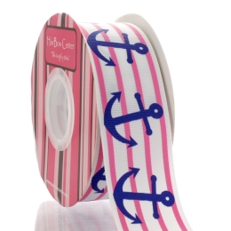 1.5" Pink Blue Nautical Anchors Grosgrain Ribbon