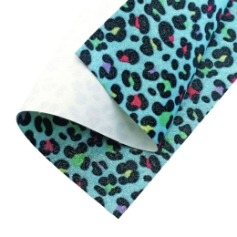 Rainbow Leopard Fine Glitter Canvas Sheet Aqua 