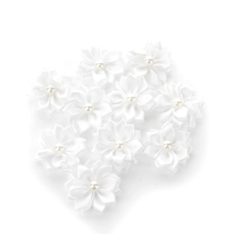 1.5" Satin Ribbon Flowers with Pearl 10-Pack