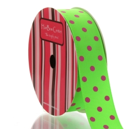 7/8" Acid Green/Hot Pink Dot Grosgrain Ribbon