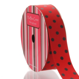 7/8" Red/Black Dot Grosgrain Ribbon