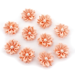 1.5" Satin Ribbon Flowers with Pearl 10-Pack