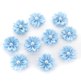 1.5" Satin Ribbon Flowers with Pearl 10-Pack